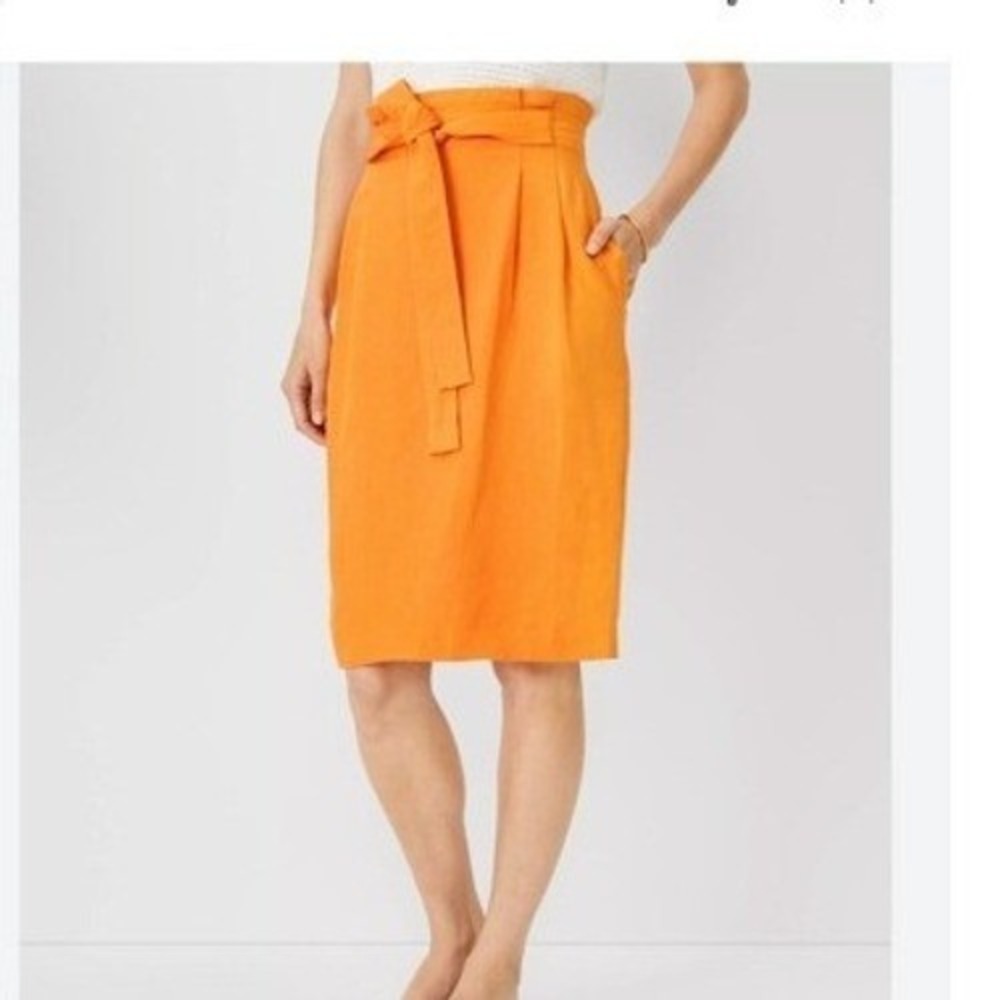 Ann Taylor Linen Blend Paperbag Pencil Skirt Orange‎ Size 6 NEW Career Office